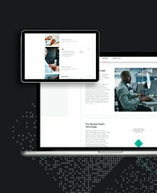 A tablet and laptop, showcasing business-related content on their screens, are positioned against a dark background with a dotted pattern, perfect for illustrating the seamless integration of headless commerce solutions.