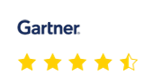 Gartner logo displayed above a rating of four and a half stars in yellow, highlighting the excellence of this commerce platform.