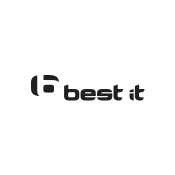 A black "best it" logo is centered on a white diamond-shaped background, representing the innovative spirit of a leading digital company.