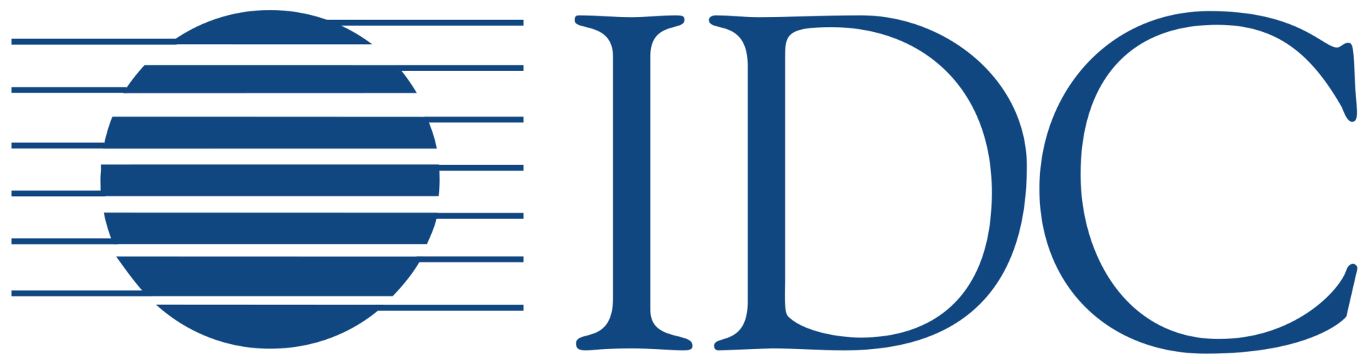 Logo of IDC featuring stylized dark blue text with a striped oval design on the left, embodying analyst recognition.