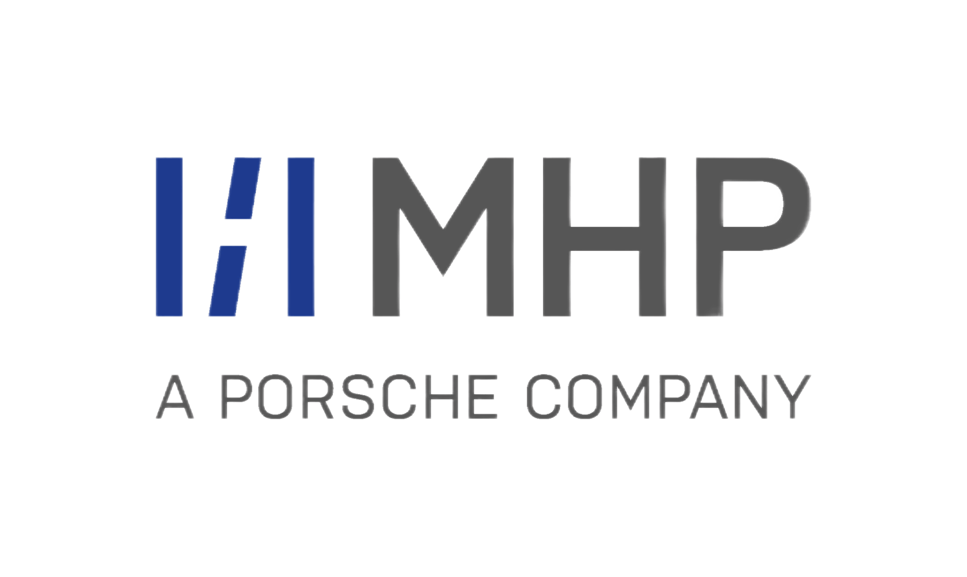 The image displays the logo of MHP, featuring the text "MHP" in gray with a blue vertical bar design to the left. Below it, the text reads "A Porsche Company" in uppercase white letters with a slight drop shadow. The background is transparent.